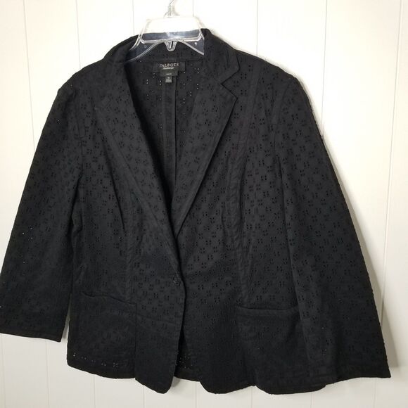 Talbots Blazer Jacket Women's Size 12 Black Eyelet One Button Offuce Career - Picture 3 of 9